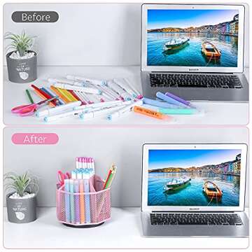 POPRUN Pink Desk Supplies and Accessories, Cute Pen/Pencil Holder, Rotating Art Supply Storage Box C...