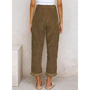 Acelitt Women's Ladies Brown Corduroy Pants Trousers High Waisted Fashion Casual Loose Fall Straight...