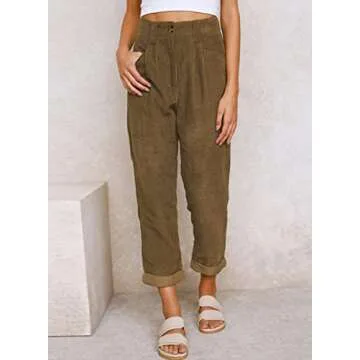 Acelitt Women's High Waisted Brown Corduroy Pants