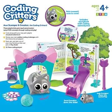 Learning Resources Coding Critters Scamper & Sneaker - 22 Pieces, Ages 4+ Educational Learning Games, Screen-Free Early Coding Toy for Kids, Interactive STEM Coding Pet