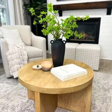 12 Inch Tall Black Ceramic Vase, with 5 Branches of 25 Inch Faux Artificial Vibrant Greenery Stems Set, Textured Minimalist Jug, Fake Stem Plants, Decorative Farmhouse, Console Table Centerpiece Decor