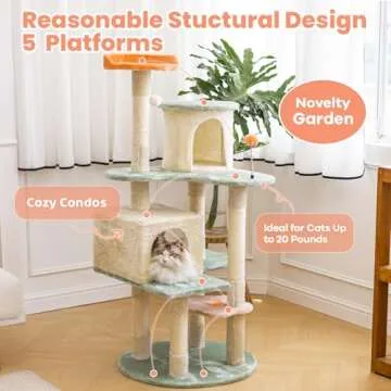HYABi 53 inch Flower Cat Tree Tower Condo Multi-Level Furniture Apartment Plush Habitat Kitten Amusement Platform with Scratch Posts Toy Ball Pet House Play for Indoor Cats