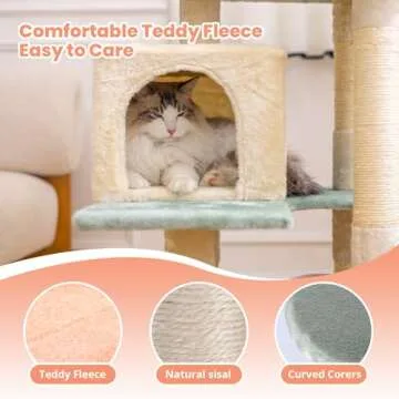 HYABi 53 inch Flower Cat Tree Tower Condo Multi-Level Furniture Apartment Plush Habitat Kitten Amusement Platform with Scratch Posts Toy Ball Pet House Play for Indoor Cats