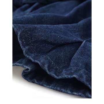 Allegra K Women's Crop Denim Jacket Point Collar Long Sleeve Belted Button Down Jean Jackets Small Navy Blue