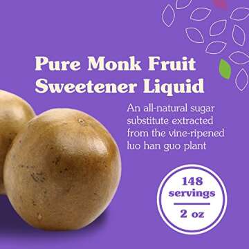 NuNaturals All-Natural Monk Fruit Liquid Plant-Based Sweetener, Zero-Calorie, Low Glycemic, 2 oz