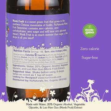 NuNaturals All-Natural Monk Fruit Liquid Plant-Based Sweetener, Zero-Calorie, Low Glycemic, 2 oz