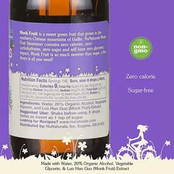 NuNaturals All-Natural Monk Fruit Liquid Plant-Based Sweetener, Zero-Calorie, Low Glycemic, 2 oz