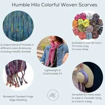 Humble Hilo Multi-Colored Scarf/Shawl for Women Lightweight Head or Neck Scarf (White/Black)