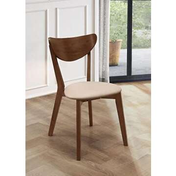 Coaster Home Furnishings Kersey Mid Century Modern Set of 2 Wood Dining Side Chairs Curved Back Padd...