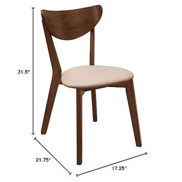 Coaster Home Furnishings Kersey Mid Century Modern Set of 2 Wood Dining Side Chairs Curved Back Padded Tan Faux Leather Polyurethane Upholstered Seat Cushion Chestnut Brown 103062