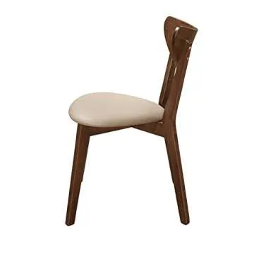 Coaster Home Furnishings Kersey Mid Century Modern Set of 2 Wood Dining Side Chairs Curved Back Padded Tan Faux Leather Polyurethane Upholstered Seat Cushion Chestnut Brown 103062
