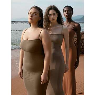 PUMIEY Maxi Dress for Women Long Dresses Bodycon Dresses Wedding Guest Dresses Slip Dress Brown Dress Hazelnut X-Small