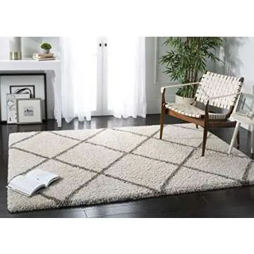 SAFAVIEH Hudson Shag Collection Area Rug - 6' x 9', Ivory & Grey, Modern Diamond Trellis Design, Non-Shedding & Easy Care, 2-inch Thick Ideal for High Traffic Areas in Living Room, Bedroom (SGH281A)