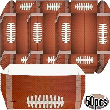 Football Disposable Paper Trays| (50 pcs) Fair Food Boats Concession Snacks| Carnival Nachos, Chips Serving Basket| Football Theme Paper Food Tray| Big Game Snack Tray| Football Party Baskets|BASHOUT