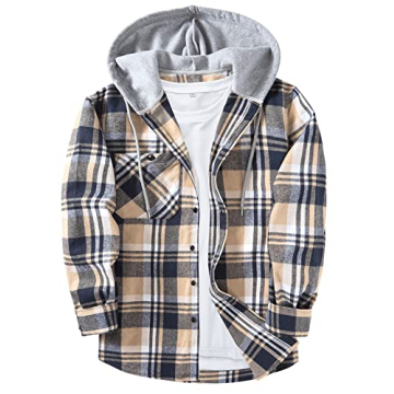 SWISSWELL Men's Flannel Hooded Shirt: Fashionable Plaid Hoodie Jacket With Pocket