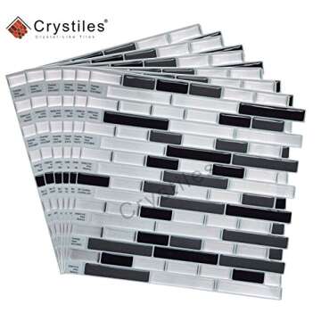 Crystiles Peel and Stick Self-Adhesive DIY Backsplash Stick-on Vinyl Wall Tiles for Kitchen and Bath...