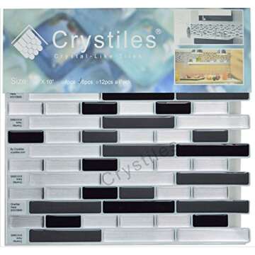 Crystiles Peel and Stick Self-Adhesive DIY Backsplash Stick-on Vinyl Wall Tiles for Kitchen and Bathroom Décor Projects, Item# 91010845, 10” X 10” Each, 6 Sheets Pack