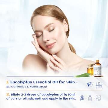 HIQILI 100ML Eucalyptus Essential Oil for Spray, Diffuser & Skin, 100% Pure Undiluted - 3.38 Fl Oz
