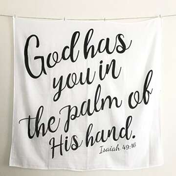YeegfeyA Baby Swaddle Scripture Blanket with Bible Verse Quote - Newborn Baby Shower Christening/Baptism Godchild or Dedication Gift - 100% GOTS Muslin Cotton Receiving Blanket (Isaiah 49:16)