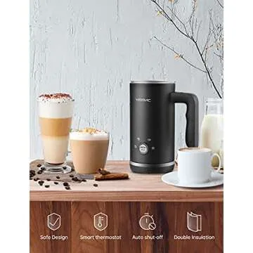 YISSVIC Milk Frother 4 in 1 Electric Milk Steamer for Hot and Cold Milk Froth 10.2 oz Coffee Foam Maker for Cappuccino, Latte, Macchiato, Hot Milk