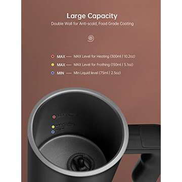 YISSVIC Milk Frother 4 in 1 Electric Milk Steamer for Hot and Cold Milk Froth 10.2 oz Coffee Foam Maker for Cappuccino, Latte, Macchiato, Hot Milk