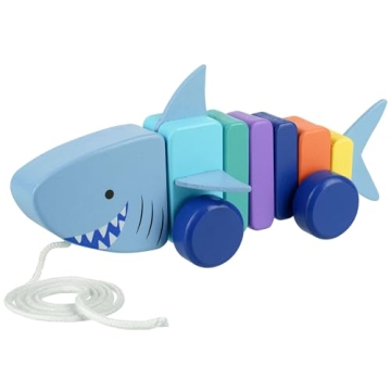 Orange Tree Toys: Pull Along: Shark - Wooden Toy, Colorful Wheeled Character, Push & Pull, Encourage...