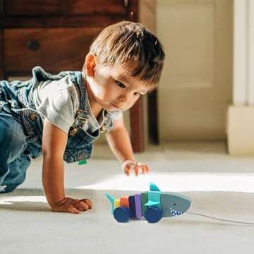 Handcrafted Shark Pull Along Toy for Toddlers 1+