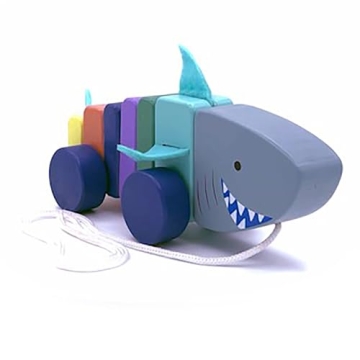 Handcrafted Shark Pull Along Toy for Toddlers 1+