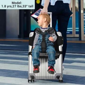 Upgraded Kids Travel Seat, Ride on Suitcase for Kids, Carry On Luggage Seat for Toddler, Portable Foldable Luggage with Seat for Kids with Seat Belt, Made Travel Easier(Ages 1.2~3, Weigh 10~20 kg)