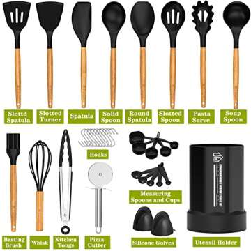 Silicone Kitchen Cooking Utensil Set, Fungun 35 Pcs Kitchen Utensils Spatula Set with Utensil Holder...