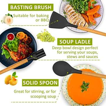 Silicone Kitchen Cooking Utensil Set, Fungun 35 Pcs Kitchen Utensils Spatula Set with Utensil Holder for Nonstick Cookware, BPA Free Cooking Utensils, Kitchen Tools Gift (Black)