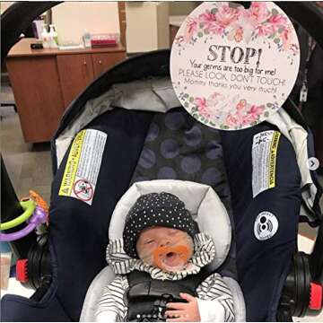 Three Little Tots – Flower Stop No Touching Baby Car Seat Sign or Stroller Tag - CPSIA Safety Tested
