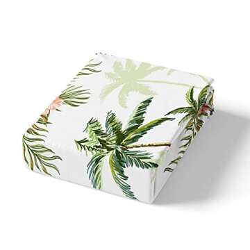 Erosebridal Palm Tree Bedding Set Vintage Red Flower Duvet Cover Hawaiian Tropical Leaves Comforter Cover Plant Petals Green Branches Bedspread Cover for Kid Adult, Decor 3 Pcs Queen Size