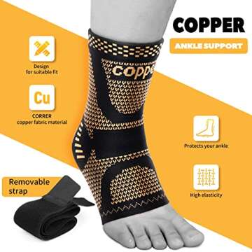 JIUFENTIAN Copper Ankle Brace Adjustable Compression Sleeve Pair - Eases Swelling & Pain