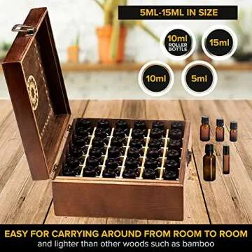 Beautiful Essential Oil Storage Organizer Box 36 Bottle - Holds 5-15ml &10ml Roller Bottles - Free Roller Bottle Opener & 192 EO Labels - Wooden Oil Case Holder