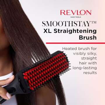REVLON SmoothStay XL Straightening Brush - Hair Straightener Heated Hair Brush for Sleek, Long-Lasti...