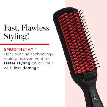 REVLON SmoothStay XL Straightening Brush - Hair Straightener Heated Hair Brush for Sleek, Long-Lasting Straight Hairstyles, Enhanced Shine and Moisture