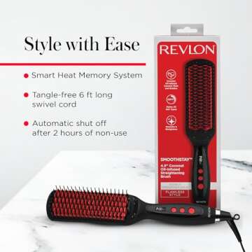 REVLON SmoothStay XL Straightening Brush - Hair Straightener Heated Hair Brush for Sleek, Long-Lasting Straight Hairstyles, Enhanced Shine and Moisture