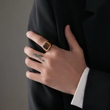 MYNENEY Gold/Silver Plated Square Signet Ring for Men