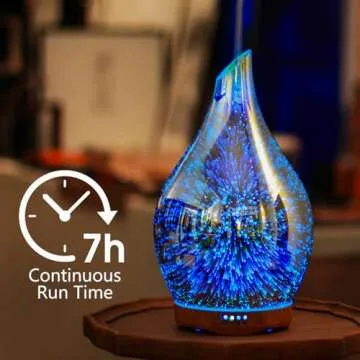 Porseme 280ml Essential Oil Diffuser 3D Hand-Blown Glass Aroma Diffusor, Aromatherapy Unltrasonic Cool Mist deffuser, 7 Color Changing Humidifier, Waterless Shut-Off, Timer Function for Home Office