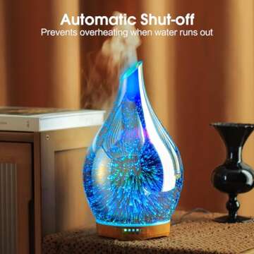 Porseme 280ml Essential Oil Diffuser 3D Hand-Blown Glass Aroma Diffusor, Aromatherapy Unltrasonic Cool Mist deffuser, 7 Color Changing Humidifier, Waterless Shut-Off, Timer Function for Home Office
