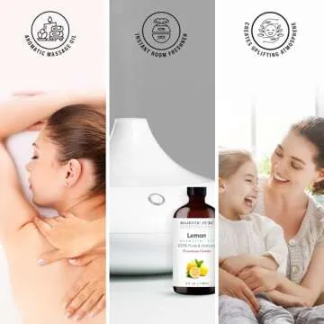 Majestic Pure Lemon Essential Oil with Glass Dropper | 100% Pure and Natural Lemon Oil | Premium Grade Essential Oils for Diffusers, Skin, Aromatherapy, Massage | 4 Fl Oz