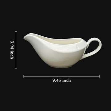 TripDock 1 Pack Porcelain Gravy Boat, 18 oz Easy Pour White Gravy Boat for Salad Dressings, Milk,Broth, Creamer Microwave & Dishwasher Safe