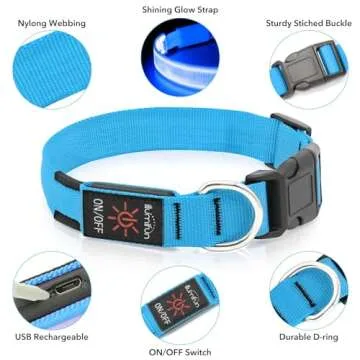 Illumifun LED Dog Collar, Adjustable Dog Light Up Collars, USB Rechargeable Safety Collar Light Glow in The Dark (Blue, Large)