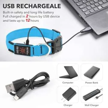 Illumifun LED Dog Collar, Adjustable Dog Light Up Collars, USB Rechargeable Safety Collar Light Glow in The Dark (Blue, Large)