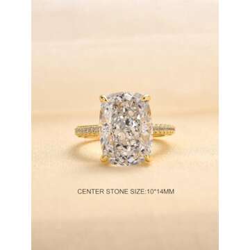 RODIFFY 7CT Elongated Cushion Cut Promise Ring,Simulated Diamond Ring,Yellow Gold Plated Silver Engagement Ring(5)