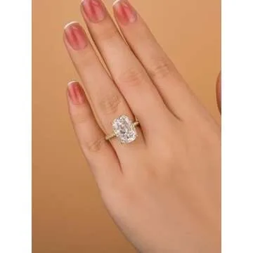 RODIFFY 7CT Elongated Cushion Cut Promise Ring,Simulated Diamond Ring,Yellow Gold Plated Silver Engagement Ring(5)