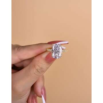 RODIFFY 7CT Elongated Cushion Cut Promise Ring,Simulated Diamond Ring,Yellow Gold Plated Silver Engagement Ring(5)
