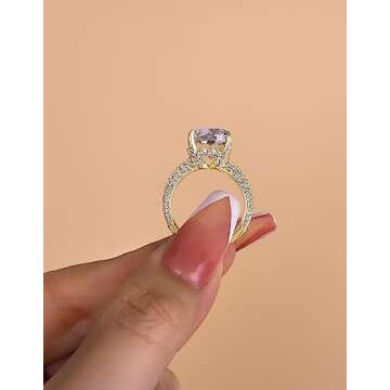 RODIFFY 7CT Elongated Cushion Cut Promise Ring,Simulated Diamond Ring,Yellow Gold Plated Silver Engagement Ring(5)