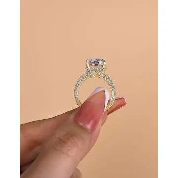 RODIFFY 7CT Elongated Cushion Cut Promise Ring,Simulated Diamond Ring,Yellow Gold Plated Silver Engagement Ring(5)